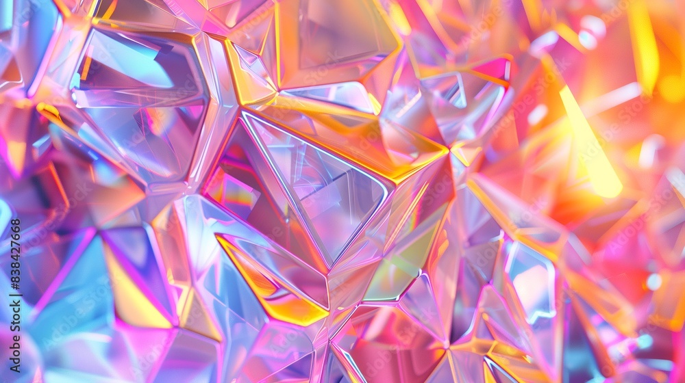 Iridescent texture, geometric crystal background, liquid 3D render. Iridescent texture, geometric crystal background, liquid 3D render.