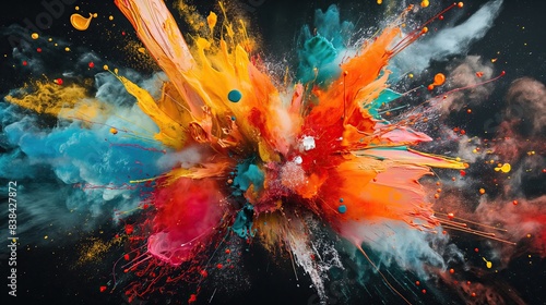 colorful oil paint explosion in splash  on black background for overlay