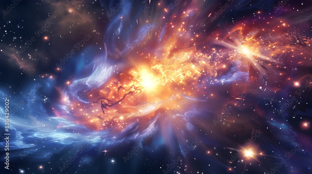 Obraz premium Captivating Cosmic Explosion:Vibrant Galactic Emergence in the Depths of Space