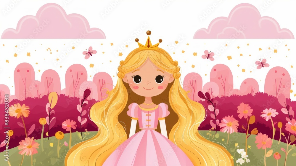Cheerful Cartoon Princess in a Magical Forest. Generative ai Cheerful Cartoon Princess in a Magical Forest. Generative ai