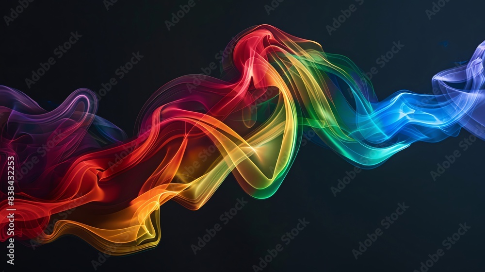 Fototapeta premium Silk and Smoke Rainbow smoke, negative space, isolated on black background, advertising photoshoot, pride month LGBTQIA theme