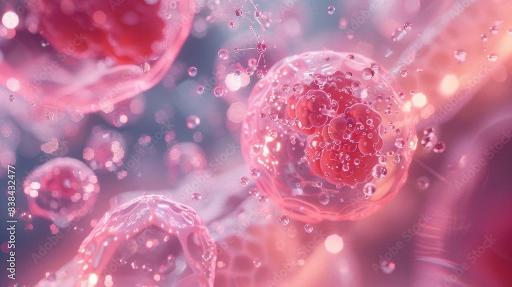 A detailed and colorful close-up image of biological cells in a microscopic view, showcasing cellular structures and textures. A detailed and colorful close-up image of biological cells in a microscopic view, showcasing cellular structures and textures.