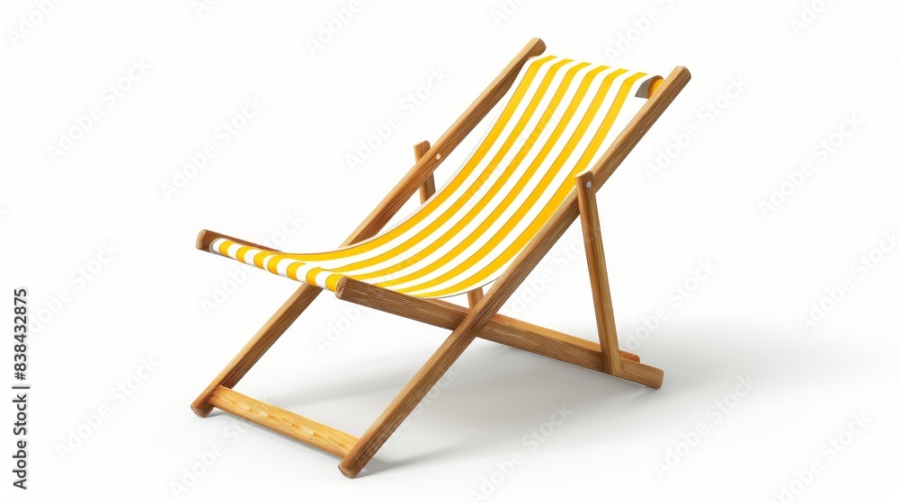 Yellow striped beach chair for summer, isolated on white background, photorealistic, whimsical, composite, high-key studio Yellow striped beach chair for summer, isolated on white background, photorealistic, whimsical, composite, high-key studio