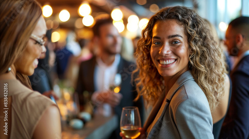 Smiling Young Professional Woman at a Corporate Event