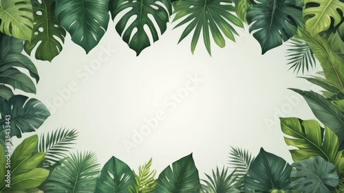Abstract simply background with natural line arts. green leaf natural background banner