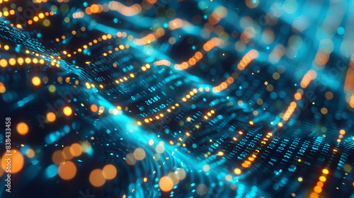 Abstruct background ,3d rendering of abstract digital particles with depth of field and bokeh ,Dark screensaver on PC