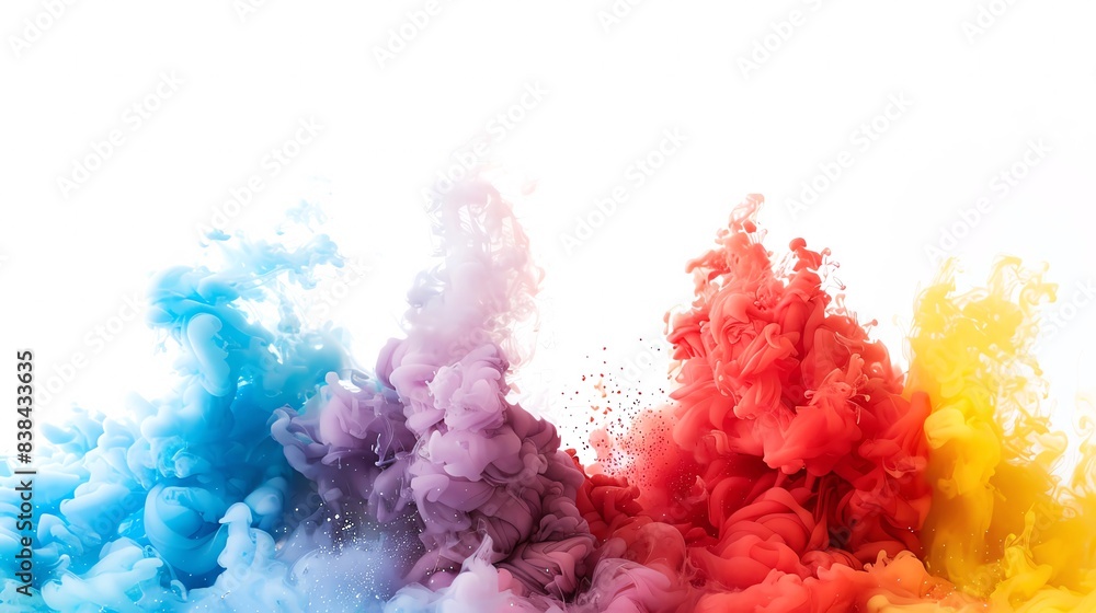 Fototapeta premium Contrived Chaos Rainbow smoke, negative space, isolated on black background, advertising photoshoot, pride month LGBTQIA theme