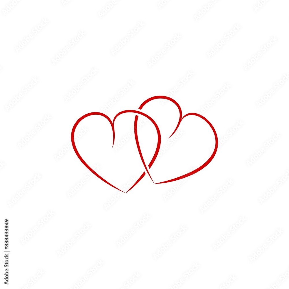 Two red linked hearts logo icon isolated on white background Two red linked hearts logo icon isolated on white background