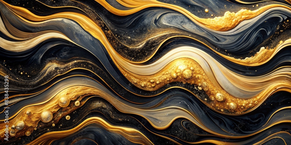 Gold and black marbles textures with acrylic painted waves. Abstract painting, can be used as a trendy background for wallpapers, posters, cards, invitations, websites. Marble texture. Fluid art. Gold and black marbles textures with acrylic painted waves. Abstract painting, can be used as a trendy background for wallpapers, posters, cards, invitations, websites. Marble texture. Fluid art.