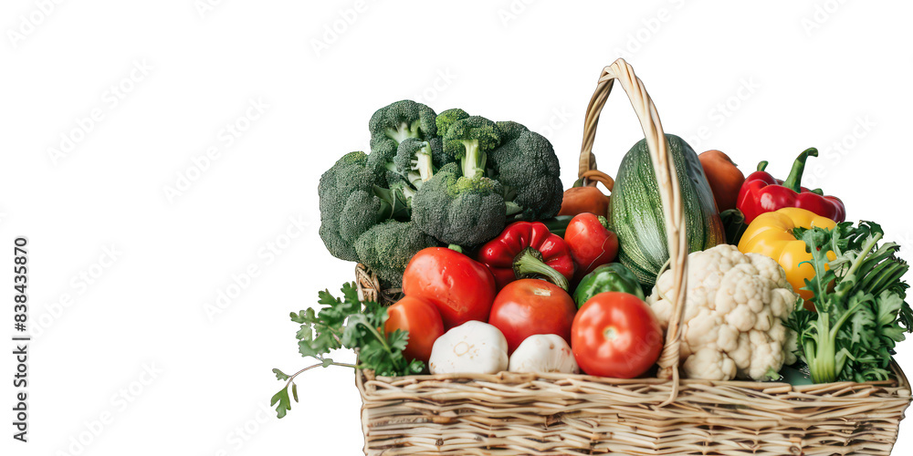 PNG Fresh organic fruits and vegetables in a wicker basket isolated on white PNG Fresh organic fruits and vegetables in a wicker basket isolated on white