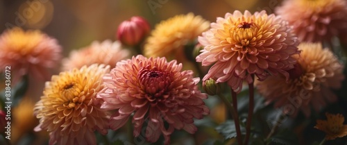 Chrysanthemum flowers close up as a beautiful autumn background Fall theme concept backdrop Selective focus.