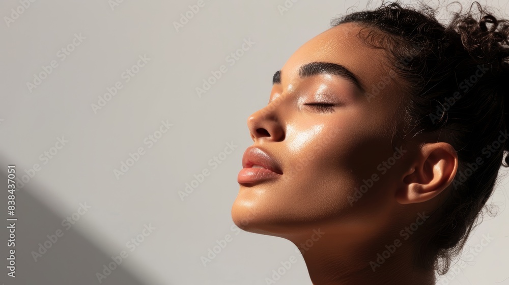 Elegant Portrait of a Woman with Minimal Makeup in Soft Lighting - Beauty and Skincare Concept Elegant Portrait of a Woman with Minimal Makeup in Soft Lighting - Beauty and Skincare Concept