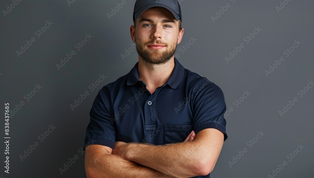Attractive male service technician worker delivery driver wearing a ...