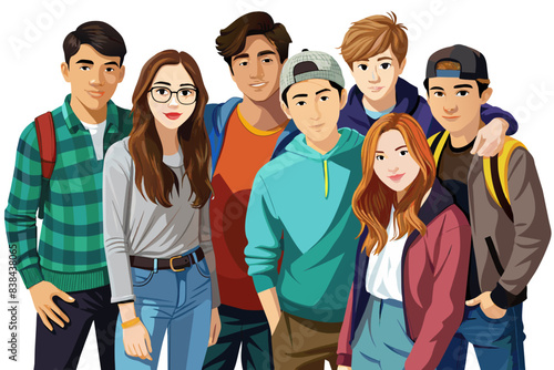 Happy Students and Friends Standing Together