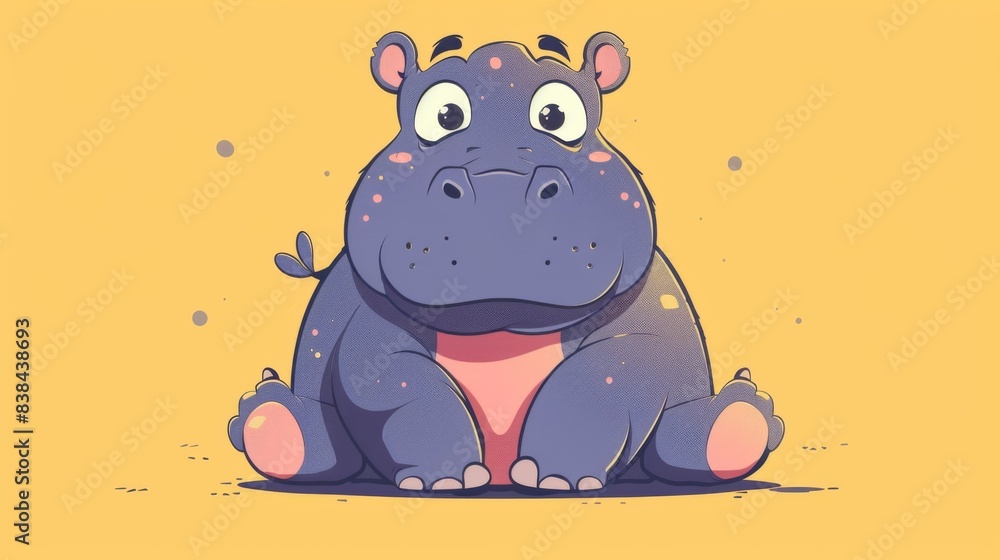 A cartoon hippo sitting on the ground with a big smile, AI A cartoon hippo sitting on the ground with a big smile, AI