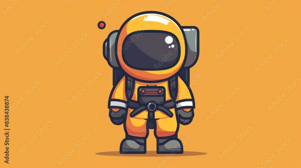 Fototapeta premium A cartoon of a yellow astronaut with an orange background, AI