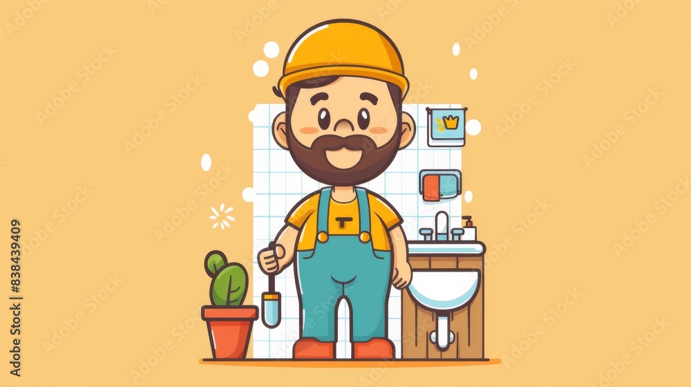 A cartoon illustration of a man in overalls holding a paint brush, AI A cartoon illustration of a man in overalls holding a paint brush, AI
