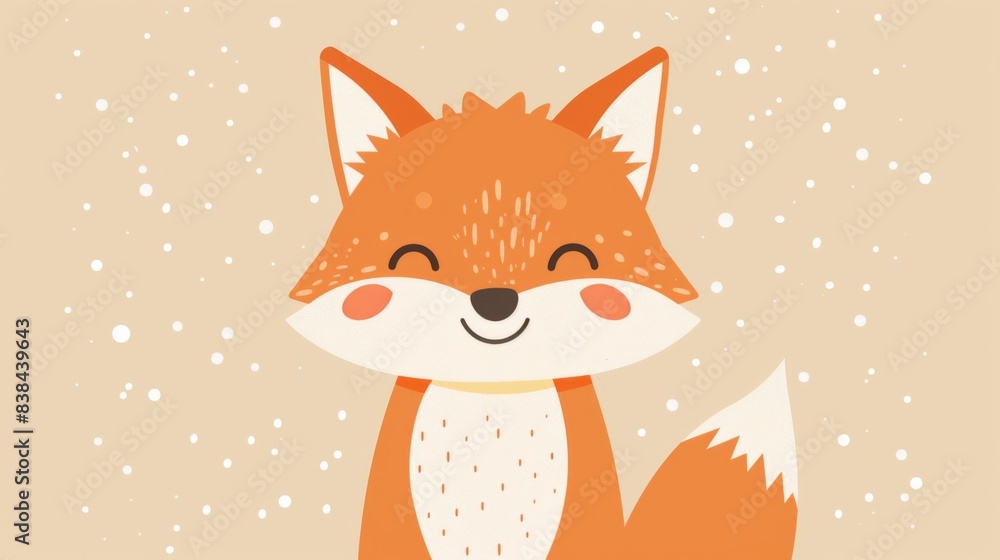 Obraz premium A cartoon fox with a smile on its face sitting in the snow, AI
