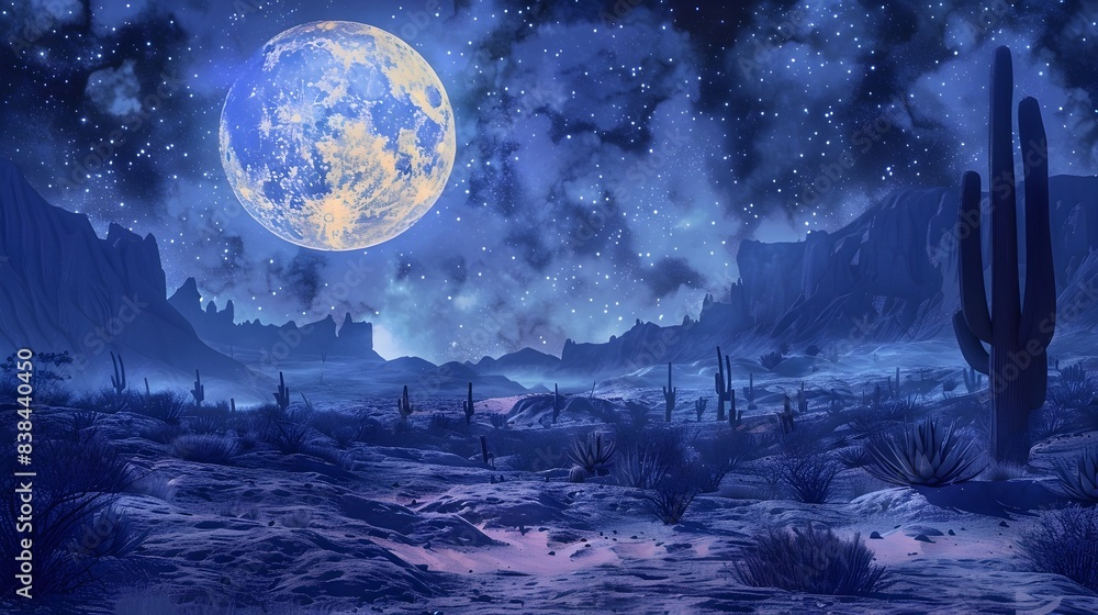 Enchanting Moonlit Mountain Landscape under a Starry Celestial Sky Enchanting Moonlit Mountain Landscape under a Starry Celestial Sky