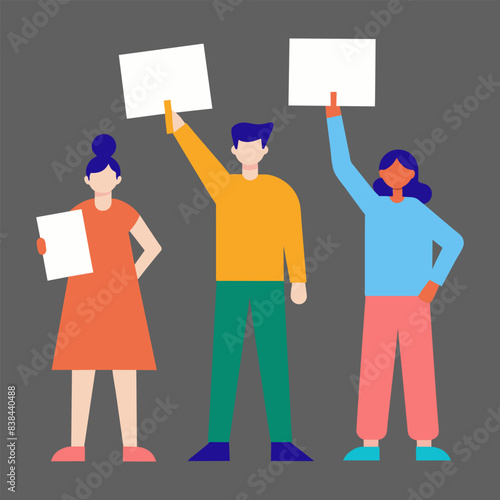 People with protest placards flat illustration