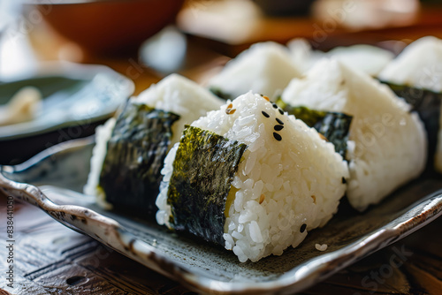A plate of onigiri japanese food photo