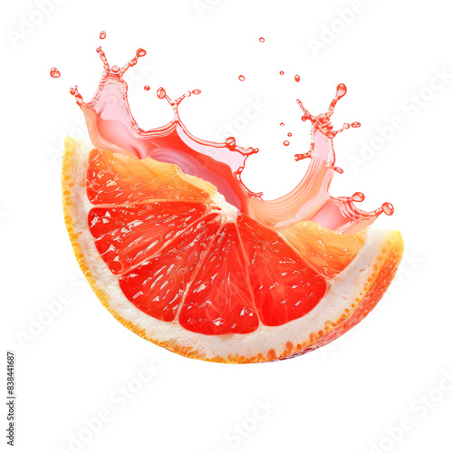 A vibrant grapefruit slice with a splash of juice creating a dynamic and refreshing image, transparent background png