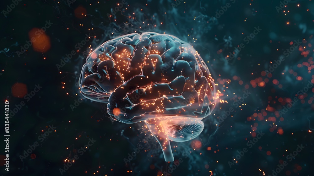 A futuristic bionic human brain with wireframe and digital data flowing, adapting new AI technology concept A futuristic bionic human brain with wireframe and digital data flowing, adapting new AI technology concept