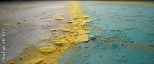 Artistic image of background surface imitating plaster in yellow and turquoise tones. photo