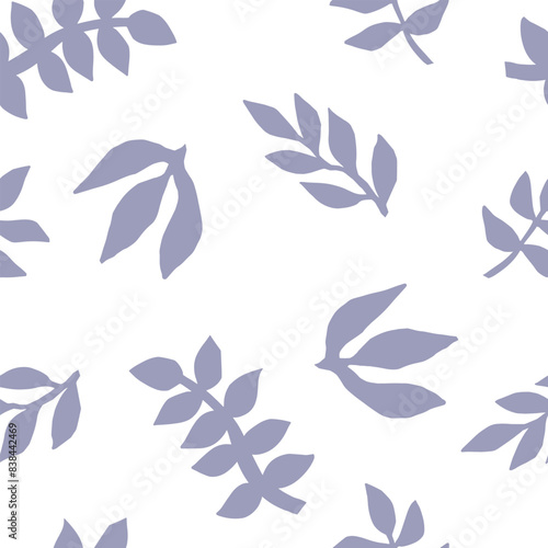 Ornament of primitive silhouettes of leaves and plants. Gentle botanical vector seamless pattern.