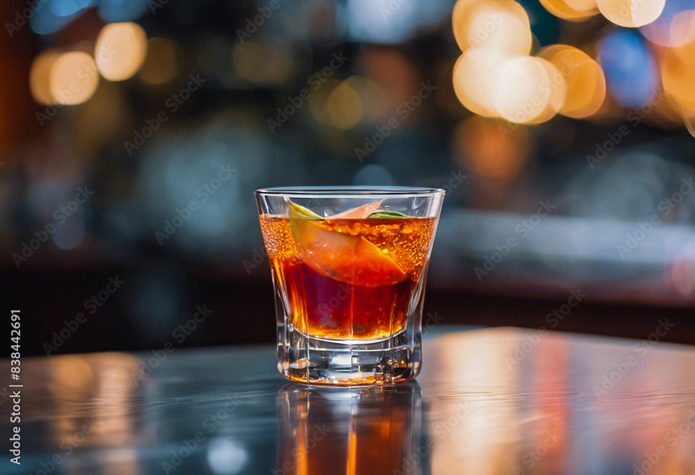 Close-up with a cocktail in a glass and blurred background Close-up with a cocktail in a glass and blurred background