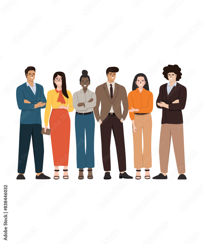 Obraz premium Flat Art Style Of 7 Working People In Different Races And Diversity