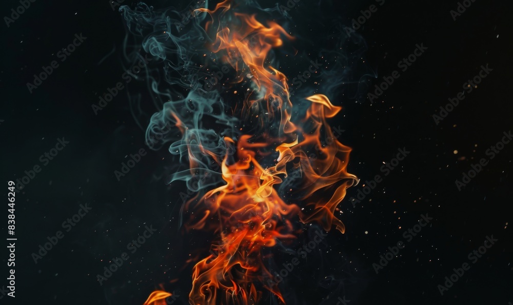 Fototapeta premium Flames on Black Background in Minimalist Style. Stunning, Realistic Fire Elements for Dramatic Visual Effects.
