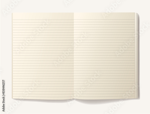 rulled  beige pages old realistic notebook with shadow