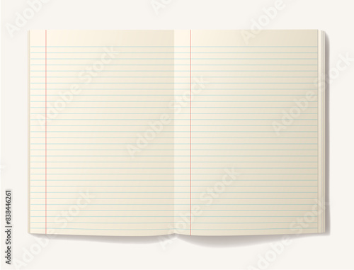 rulled margin beige pages old realistic notebook with shadow