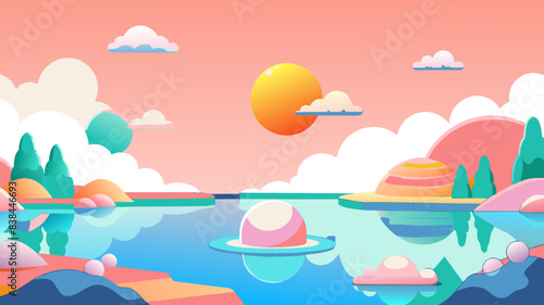 Vibrant Surreal Landscape with Pastel Colors and Floating Islands