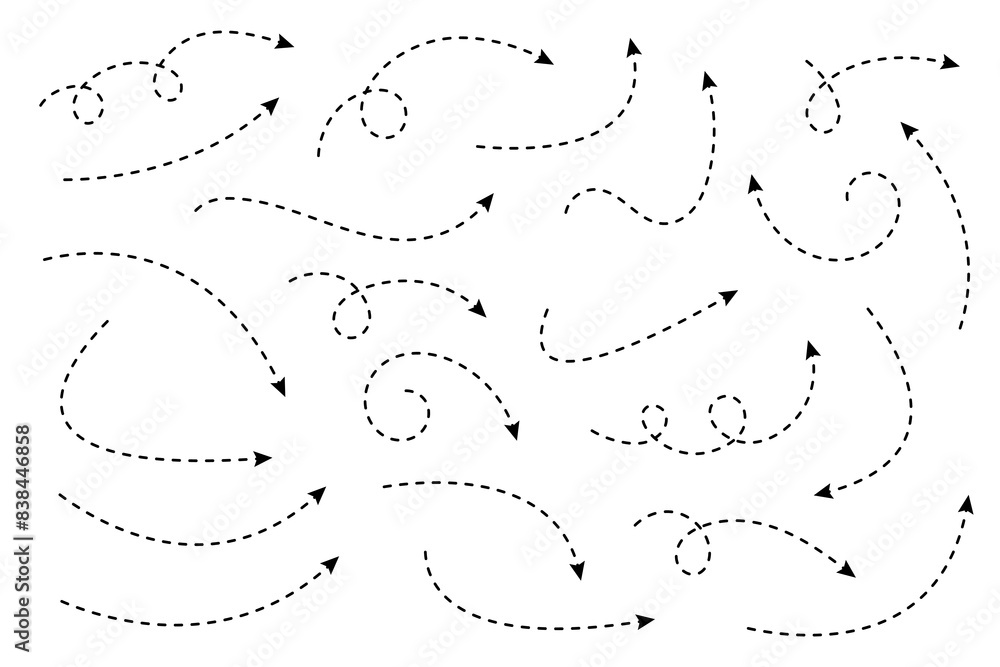 Curved dotted arrow. Zigzag arrow stripes design with dotted lines. Curved dotted arrow. Zigzag arrow stripes design with dotted lines.