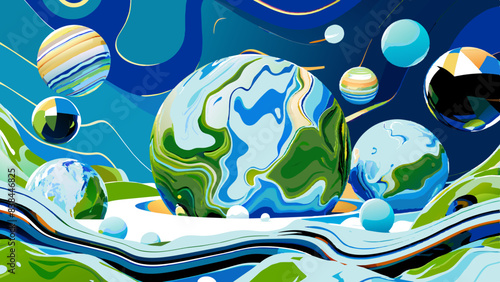 Vibrant Abstract Space Exploration Art with Planetary Bodies