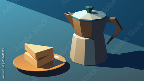 Minimalist Vector Illustration of Coffee Maker and Toast on Table