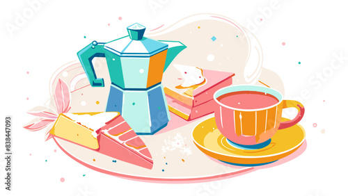 Bright And Cheerful Breakfast Setup With Coffee And Pastries Illustration