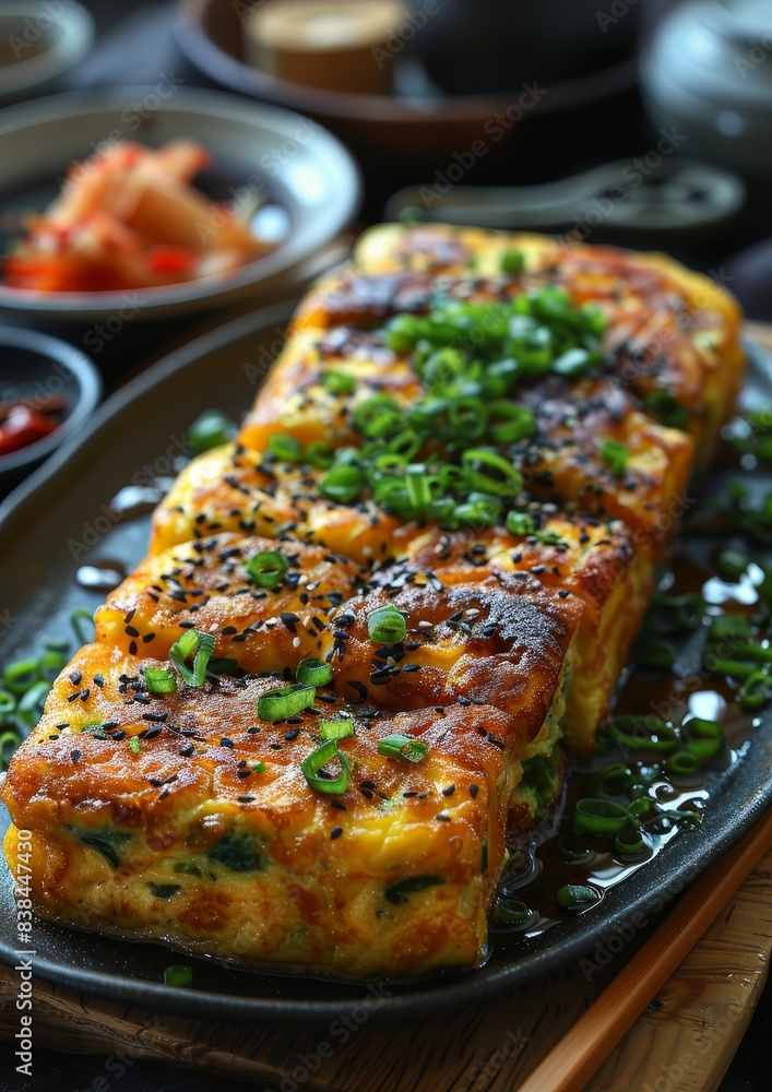 Tamagoyaki - Sweet, layered omelette served as part of a sushi platter or bento box. Tamagoyaki - Sweet, layered omelette served as part of a sushi platter or bento box.