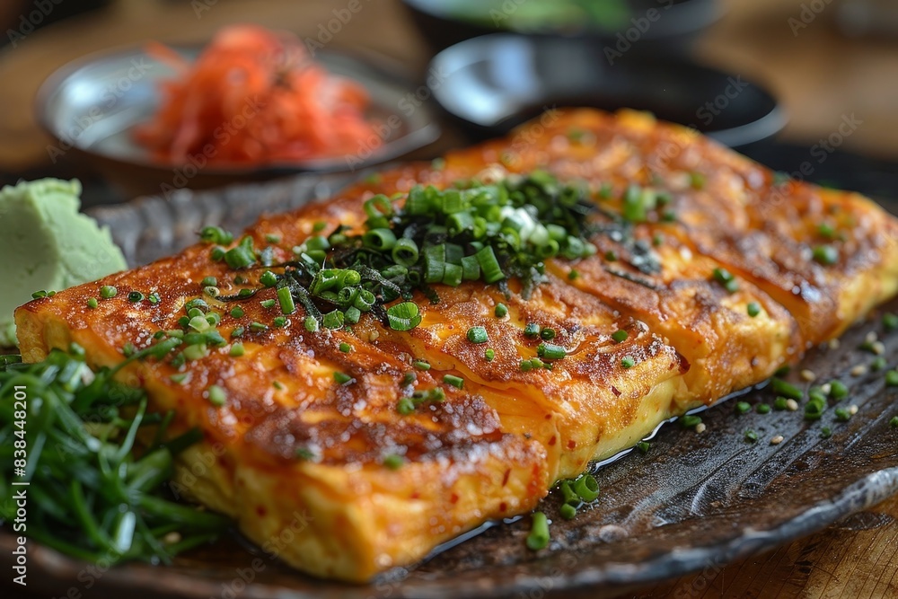 Tamagoyaki - Sweet, layered omelette served as part of a sushi platter or bento box. Tamagoyaki - Sweet, layered omelette served as part of a sushi platter or bento box.