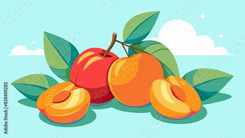 Ripe apricots on a pastel blue background with copy space, evoking freshness