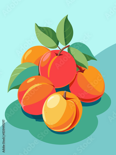 Ripe apricots on a pastel blue background with copy space, evoking freshness