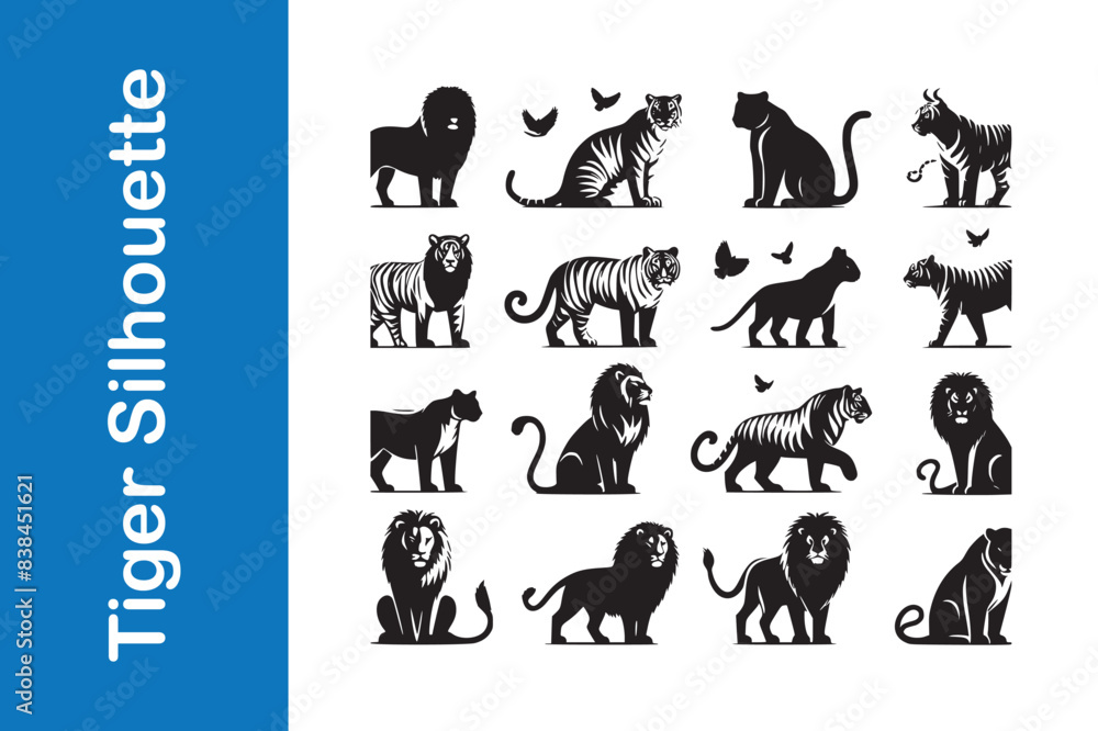 Obraz premium Tiger silhouette set with vector collections. 
