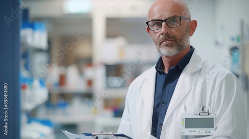 Scientist Wearing White Lab Coat Working in Modern Laboratory with Equipment