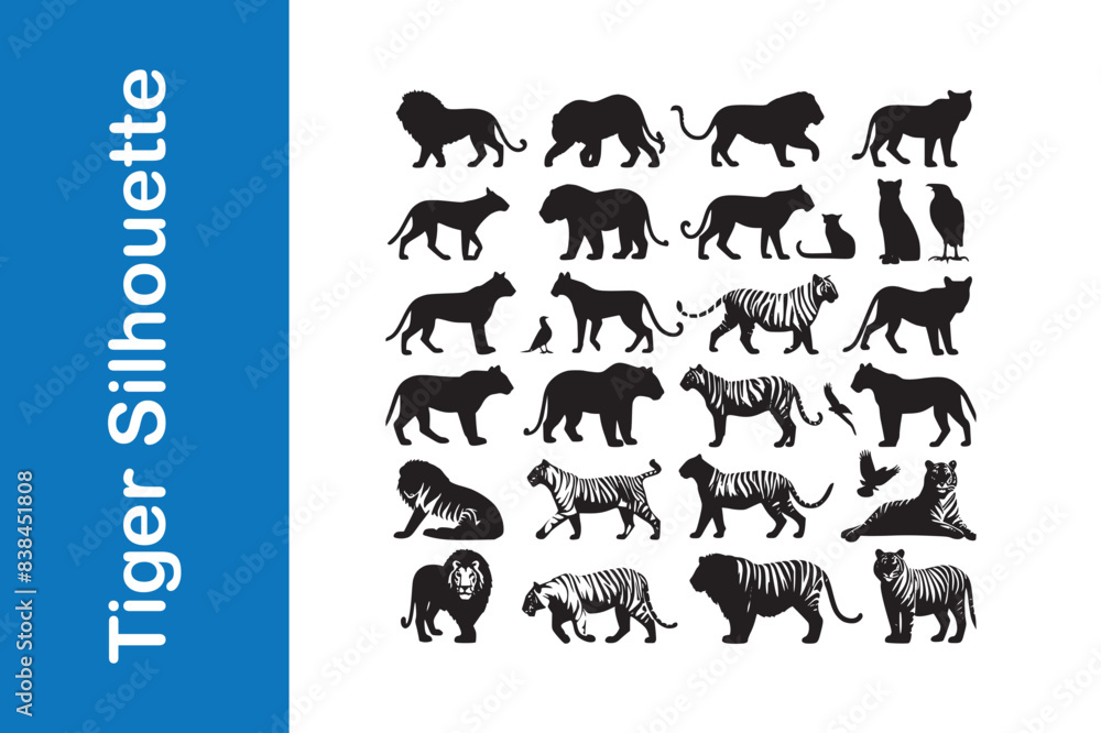 Fototapeta premium Tiger silhouette set with vector collections. 