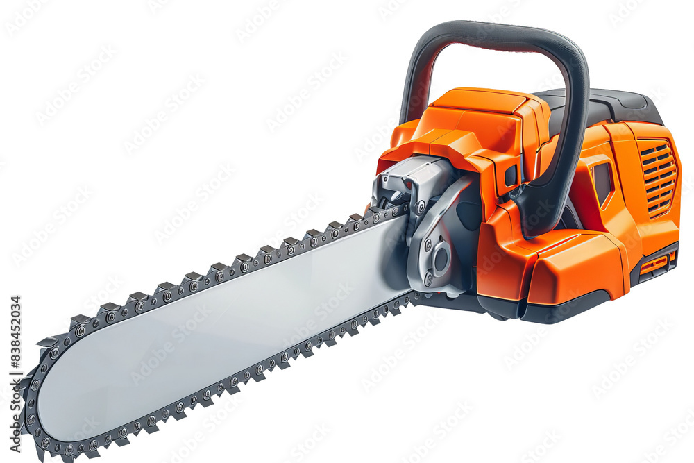 High-quality orange chainsaw with sharp blade, ideal for wood cutting and forestry work. Professional tool for heavy-duty outdoor tasks. High-quality orange chainsaw with sharp blade, ideal for wood cutting and forestry work. Professional tool for heavy-duty outdoor tasks.