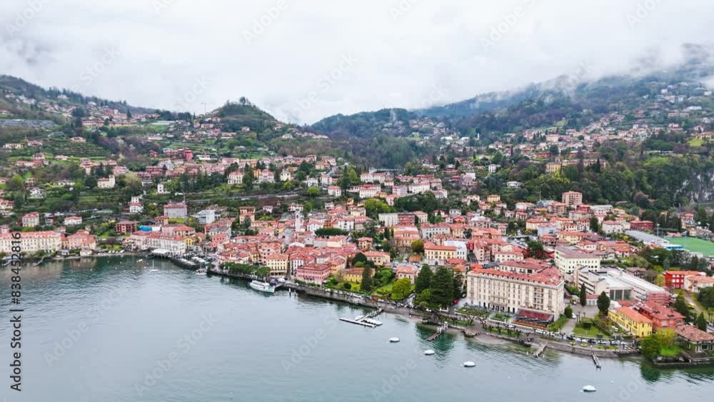 Aerial view of historic town of Menaggio on the banks of Lake Como in Italy, Lombardy region Aerial view of historic town of Menaggio on the banks of Lake Como in Italy, Lombardy region