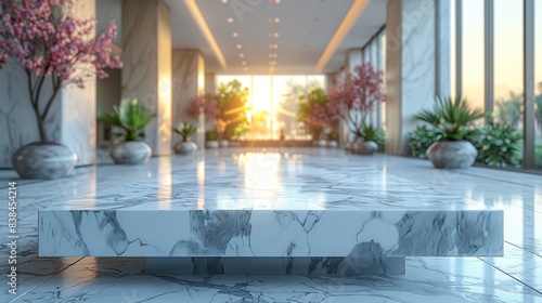 Luxury Interior Lobby with Marble Table and Blur Glass Window Generative AI © Gro