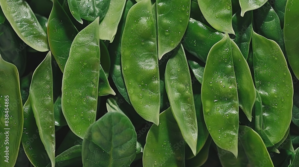 Fototapeta premium Close-up of green leaves with water droplets